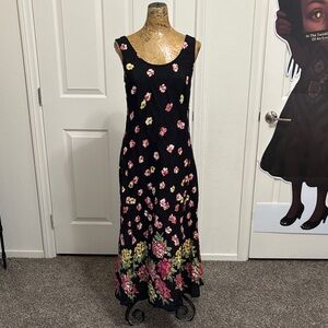 Express dress maxi 3/4 floral rayon MADE IN USA Vintage boho spring summer chic